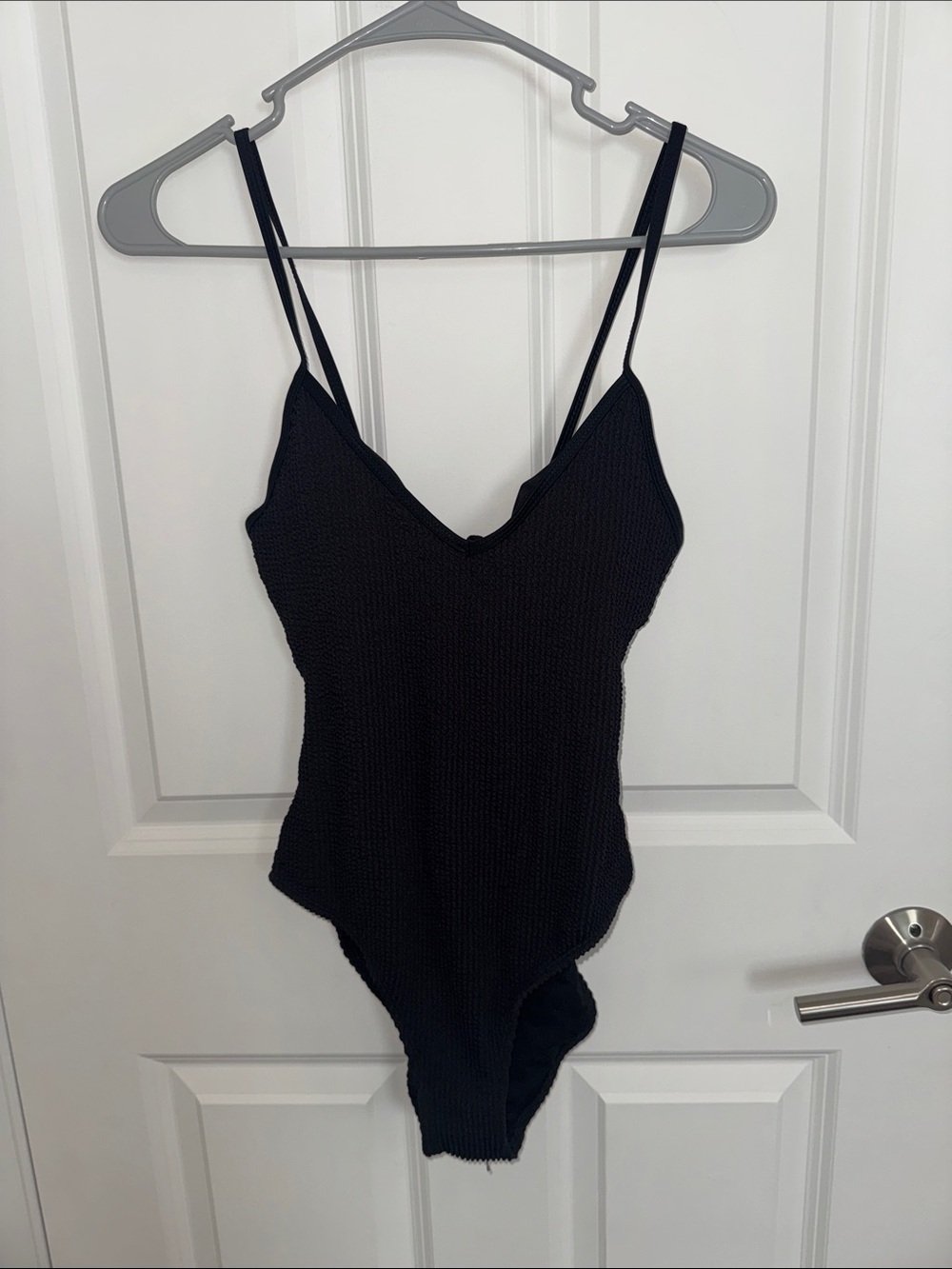 Black Textured Spaghetti-Strap Swimsuit - Women